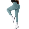 thumbnail image 5 of YIFUNIN Women's Solid Color Hip Lifting Yoga Pants, Ribbed Knit Fitness Leggings for Exercise Workout, High Waist Tummy Control,Green L, 5 of 7