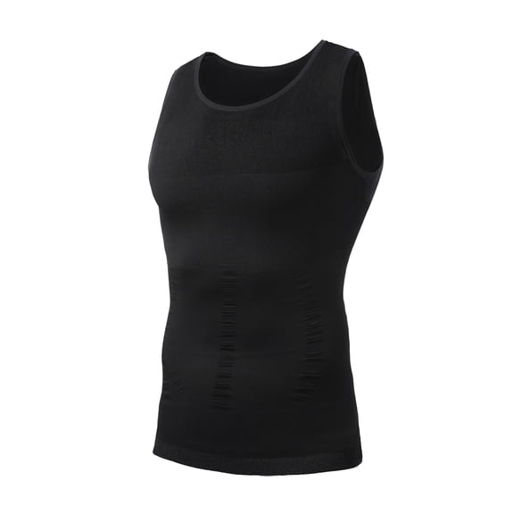 Men's Compression Shirt Stretch Tank Top Undershirt Abdomen Workout Vest, Black, AK5315