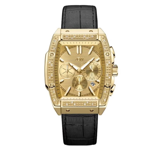 JBW Echelon Men's Diamond Chronograph Gold Tone Black Leather Strap Watch J6379E