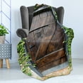 thumbnail image 4 of Rustic Soft Flannel Fleece Blanket, Small Spanish Style Dark Stained Wood Door Secret Garden with Grated Window Picture, Cozy Plush for Indoor and Outdoor Use, 50" x 60", Brown Green, by Ambesonne, 4 of 5