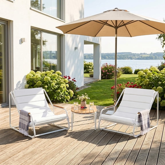Vineego 3-Piece Outdoor Patio Conversation Bistro Set with Acacia Wood Side Table,Weather-Resistant Modern Lounge Chairs for Balcony, Backyard, Porch, Poolside, white