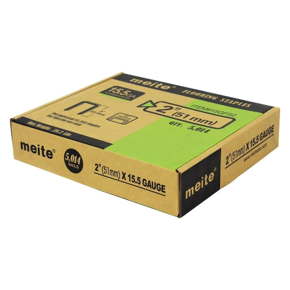 5,014 PCS MEITE 15.5 Gauge Flooring Staples, 2-Inch Length, Hardwood Type 1/2-Inch Crown Galvanized Staples