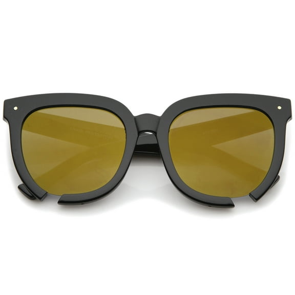 sunglassLA - Oversize Notch Detail Square Colored Mirror Flat Lens Horn Rimmed Sunglasses 54mm - 54mm