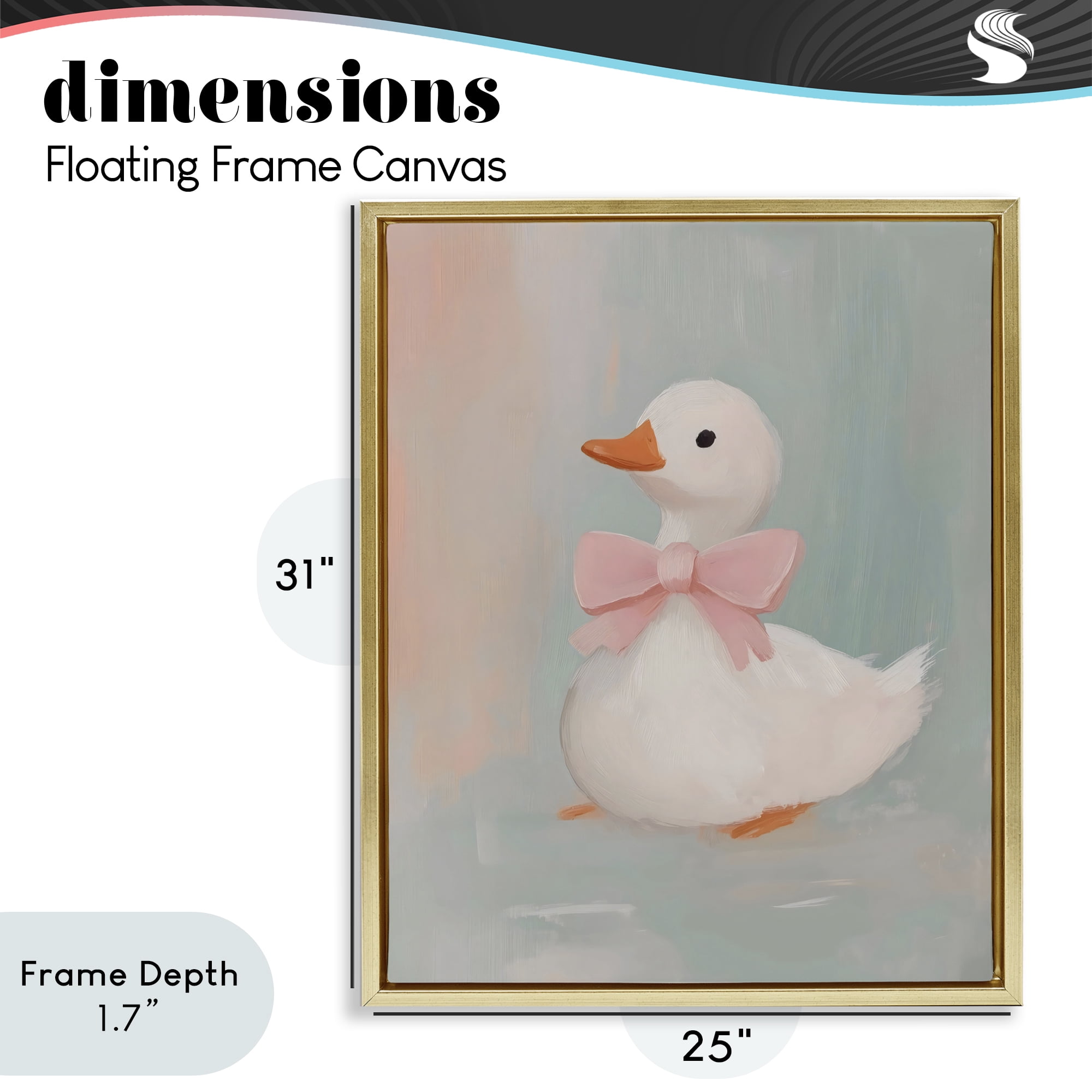 Stupell Industries Duckling Portrait with Bow Gold Framed Floater Canvas Wall Art, design by The Prints Vibe