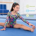 thumbnail image 2 of Girls Gymnastics Leotards Arrow Graffiti Long Sleeve 3-Piece Set with Shorts & Hair Scrunchie, 2 of 8