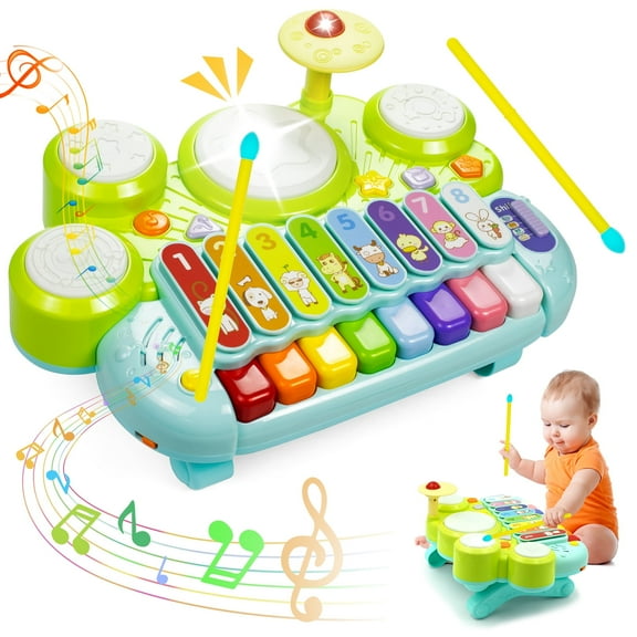 Marstone Musical Toys for Toddlers 1-3, Baby Piano Keyboard for 1 Year Old Girls Boys Toys, Xylophone Toddlers Drum Set Music Toys with Lights, Early Educational Learning Toy Gifts