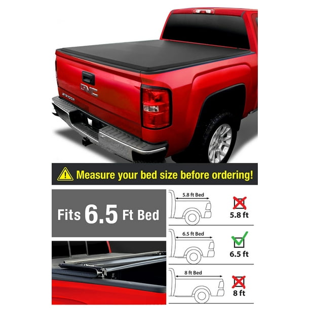 Soft Tri Fold Truck Bed Tonneau Cover For 2014 2019 Chevy Silverado Gmc Sierra 1500 2015 2018 Silverado Sierra 2500 Hd 3500 Hd Fleetside 6 5 Bed For Models Without Utility Track System Walmart Com Walmart Com