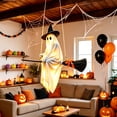 thumbnail image 6 of 2027 New Upgraded 5 FT Hanging Flying Ghost on Witch Broomstick Halloween Decor,Light-Up Sheer Ghost with Witch Hat, Weather Resistant Spooky Ornament for Front Porch Yard Tree Lawn Halloween Party, 6 of 6