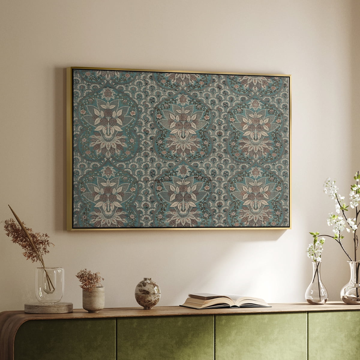 Vintage Abstract Print-X Framed in Silver Wood Gallery Wrapped Canvas 27 in. x 41 in.