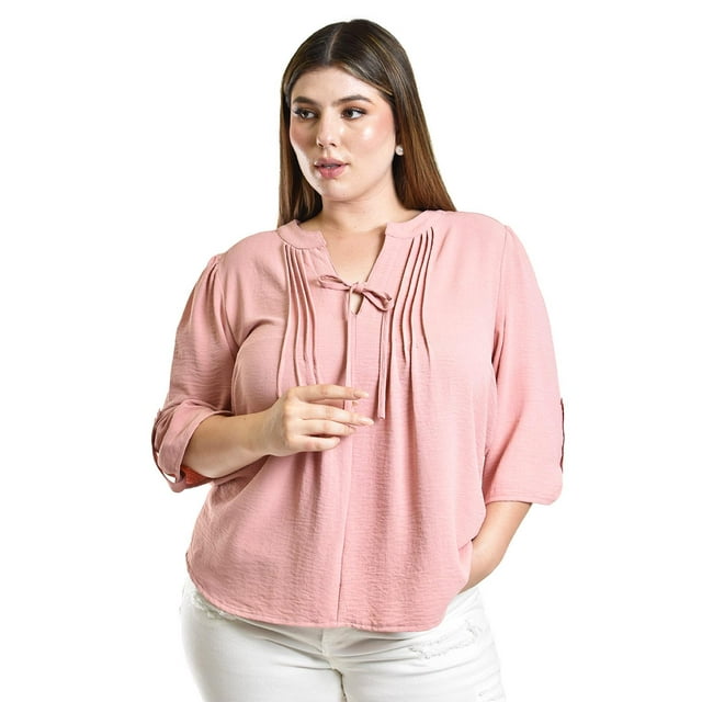 Blusa con detalle de moño Roman Fashion /Tallas Extras, 2657 (Palo de rosa) rosa 38