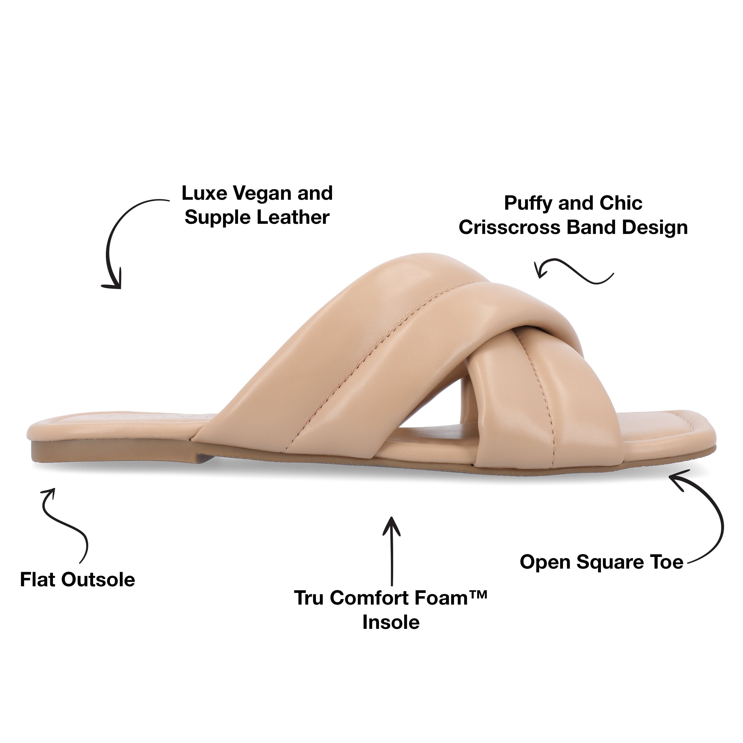 Journee Collection Womens Divyah Faux Leather Flat Slide Sandals