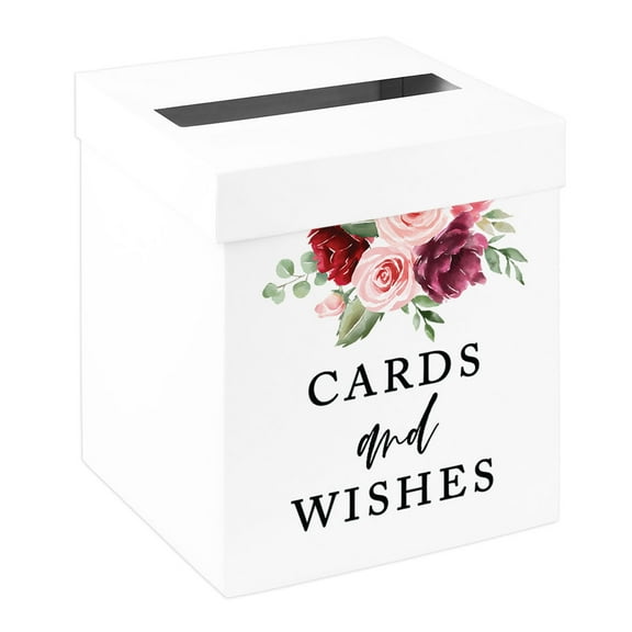 Koyal Wholesale Sturdy White Wedding Day Card Box Winter Florals Wedding Gift Boxes for Cards 10x10x10 Inches