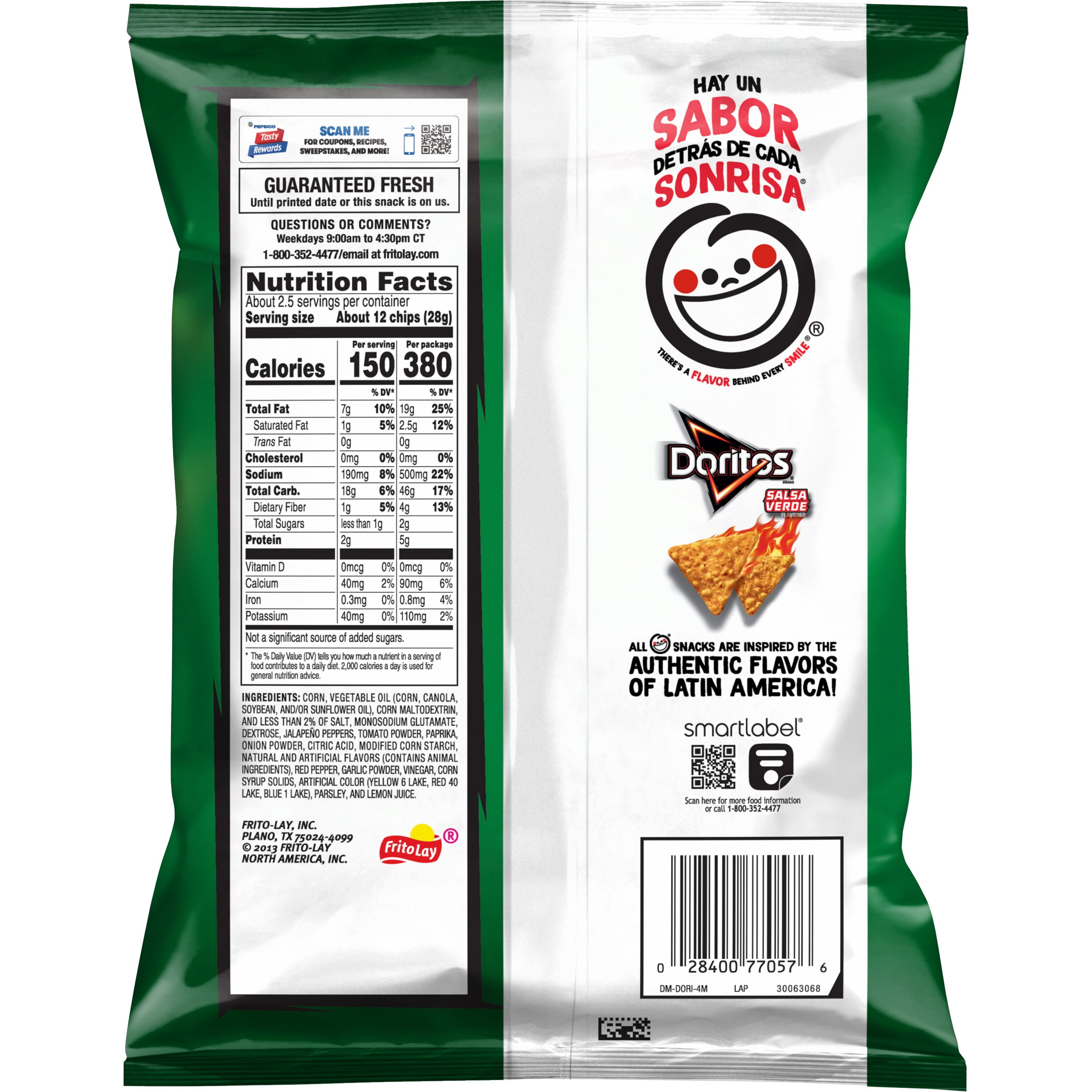 Doritos Salsa Verde Flavored Tortilla Chips, 2.625 oz