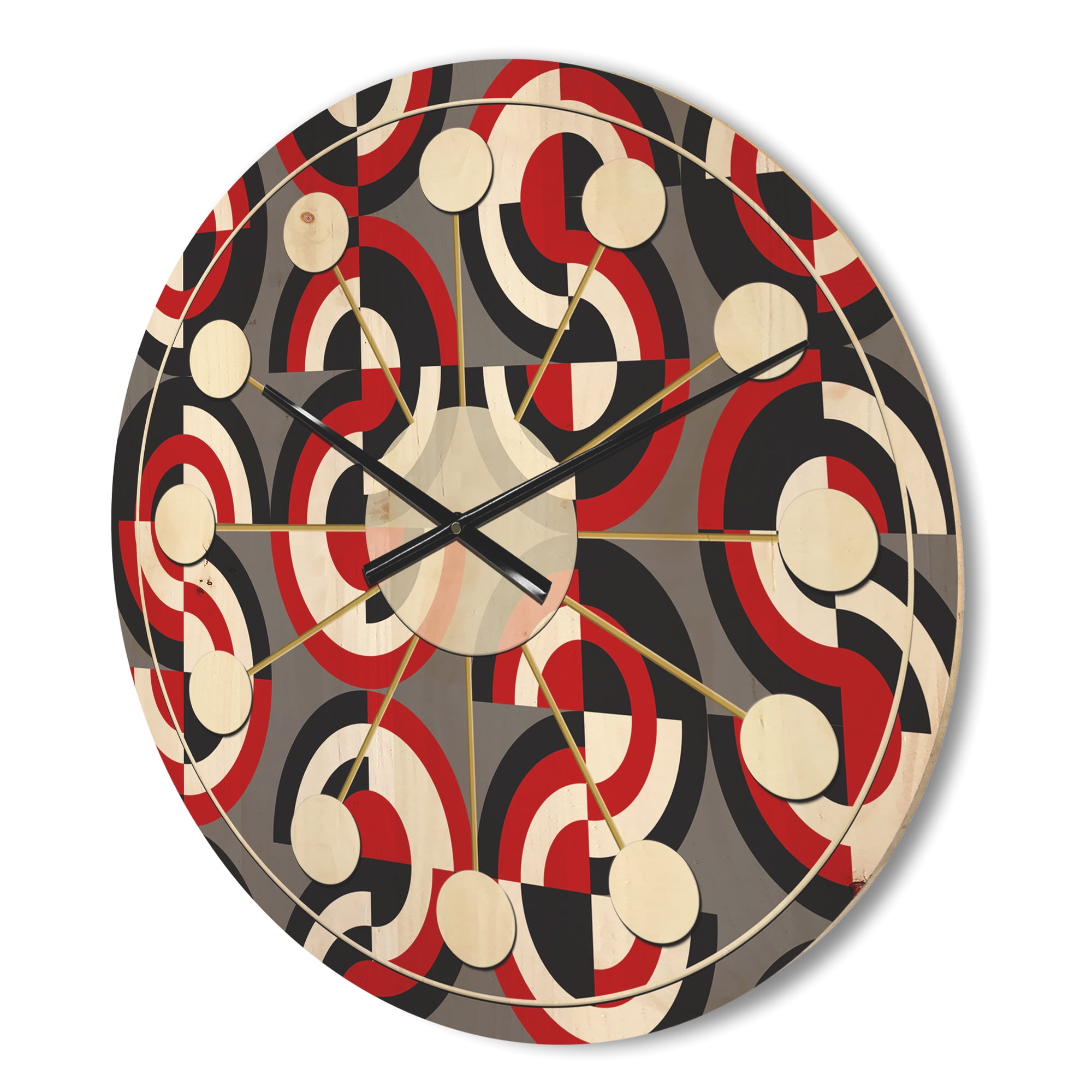 Designart 'Circular Retro Pattern Geometrical' Mid-Century Modern Wood Wall Clock