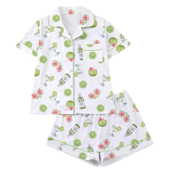 Cute Pajamas Sets for Women 2 Piece Casual Short Sleeve Fruit Sleepwear Loose Soft Shorts Trendy Pj Sets Green S
