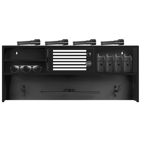 Wall-Mount Tactical Equipment Organizer, Black Rustproof Steel, 35.5-Inch Length, Secure Gear Rack, for Professionals, Workshop​​