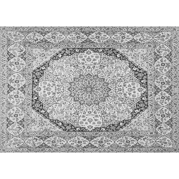 Ahgly Company Indoor Rectangle Medallion Gray Traditional Area Rugs, 5' x 7'