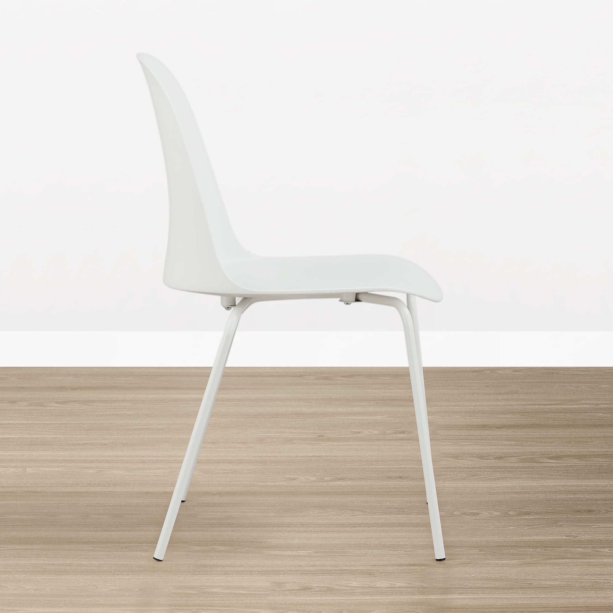 Spruce & Spring Modern Stackable Dining Chairs, Set of 4 Molded Plastic Kitchen Chairs with Metal Legs, Space-Saving Armless Design, White