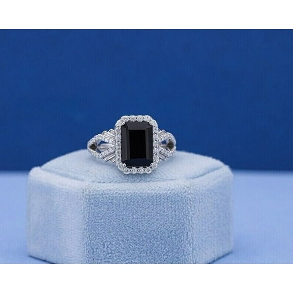 3Ct Emerald Cut Lab Created Diamond Engagement Women's Ring 14K White Gold Plated Sterling Silver