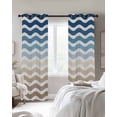 thumbnail image 4 of Navy Blue Brown Ombre Moire Blackout Curtains for Bedroom Living Room Darkening Curtains 84 Inch Length 2 Panels Set Water Ripple Stripe Farmhouse Window Curtain Window Treatment Drapes 52"x84", 4 of 9