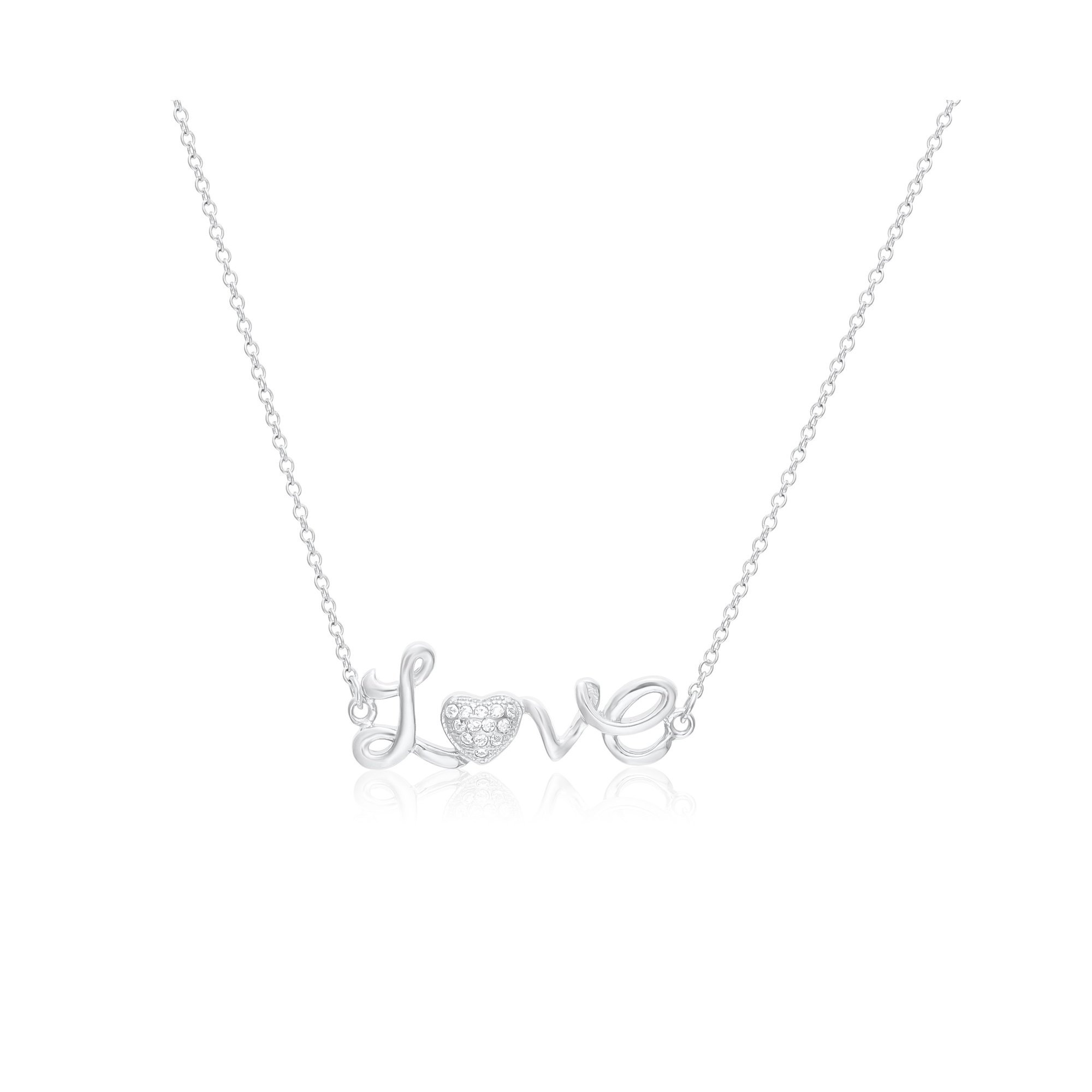 Tilo Jewelry Sterling Silver Heart Love CZ Adjustable Chain Necklace