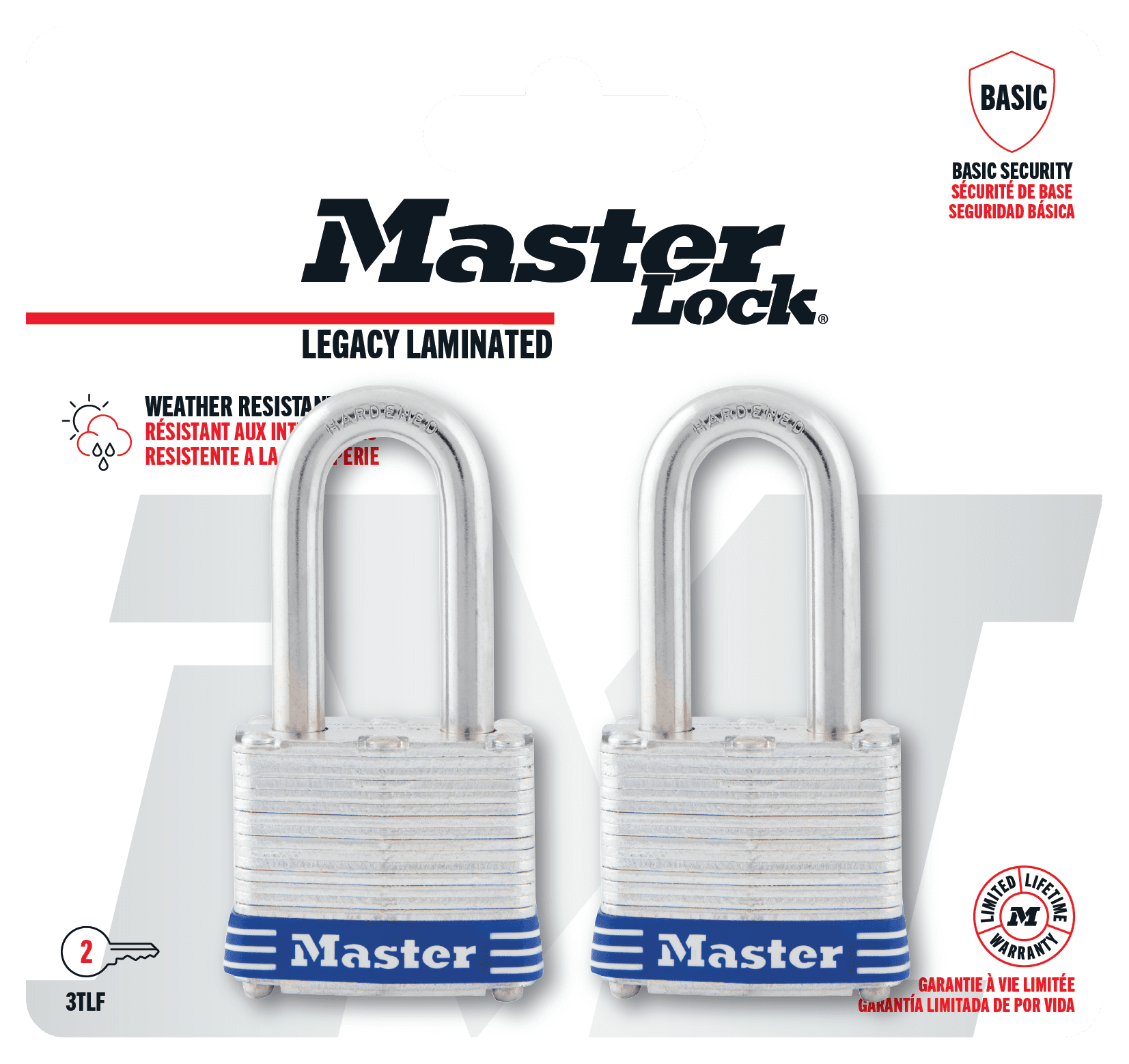 Master Lock 1-9/16in (40mm) Wide Laminated Steel Pin Tumbler Padlock with 1-1/2 (38mm) Shackle; 2-Pack