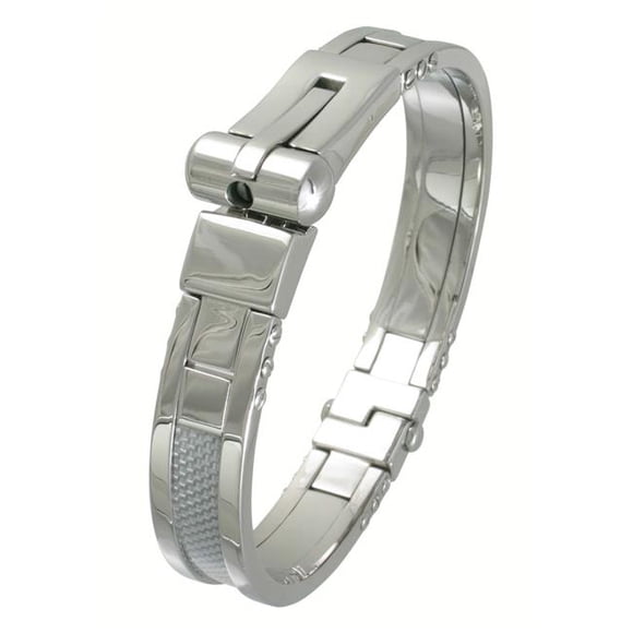 Rising Time SB-4037-SIL Steel Bangle with Carbon Fiber