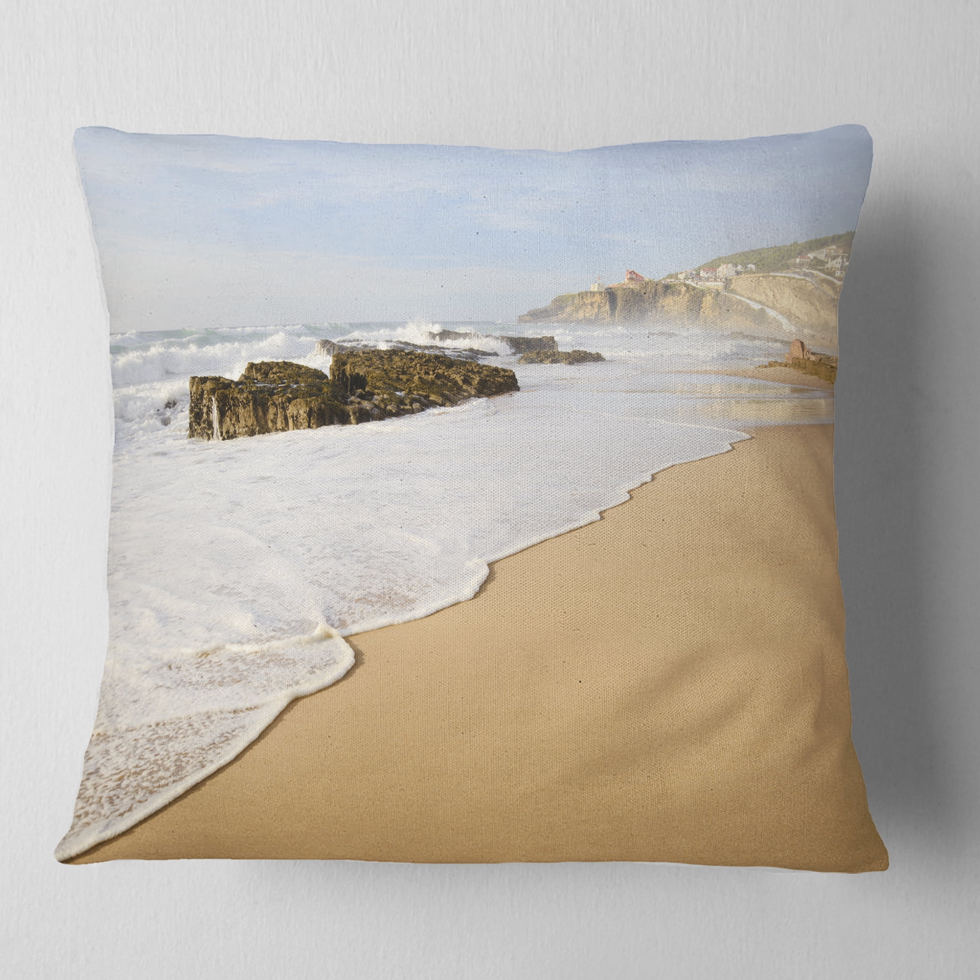 Designart Magoito Beach Portugal - Seascape Throw Pillow - 18x18