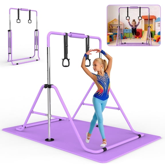 【Fahuac】Gymnastics Bar for Kids, Gymnastics Horizontal Bar with Adjustable Height Foldable Training Bar with Mat for Home Practice
