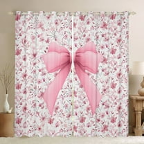 Feelyou Fashion Pink Bowknot Black Out Curtains for Girl, Spring Flower Floral Curtains Pack of 2 (42x63 Each), Bohemian Style Bedroom Curtains, Blackout Curtains Home Decor