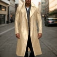 thumbnail image 2 of MIXUE Mens Coats And Jackets Autumn Winter Leather Solid Color Lapel Button Down Long Sleeve Slim Fit Casual Formal Maxi Coat Activewear,Gold,M, 2 of 4