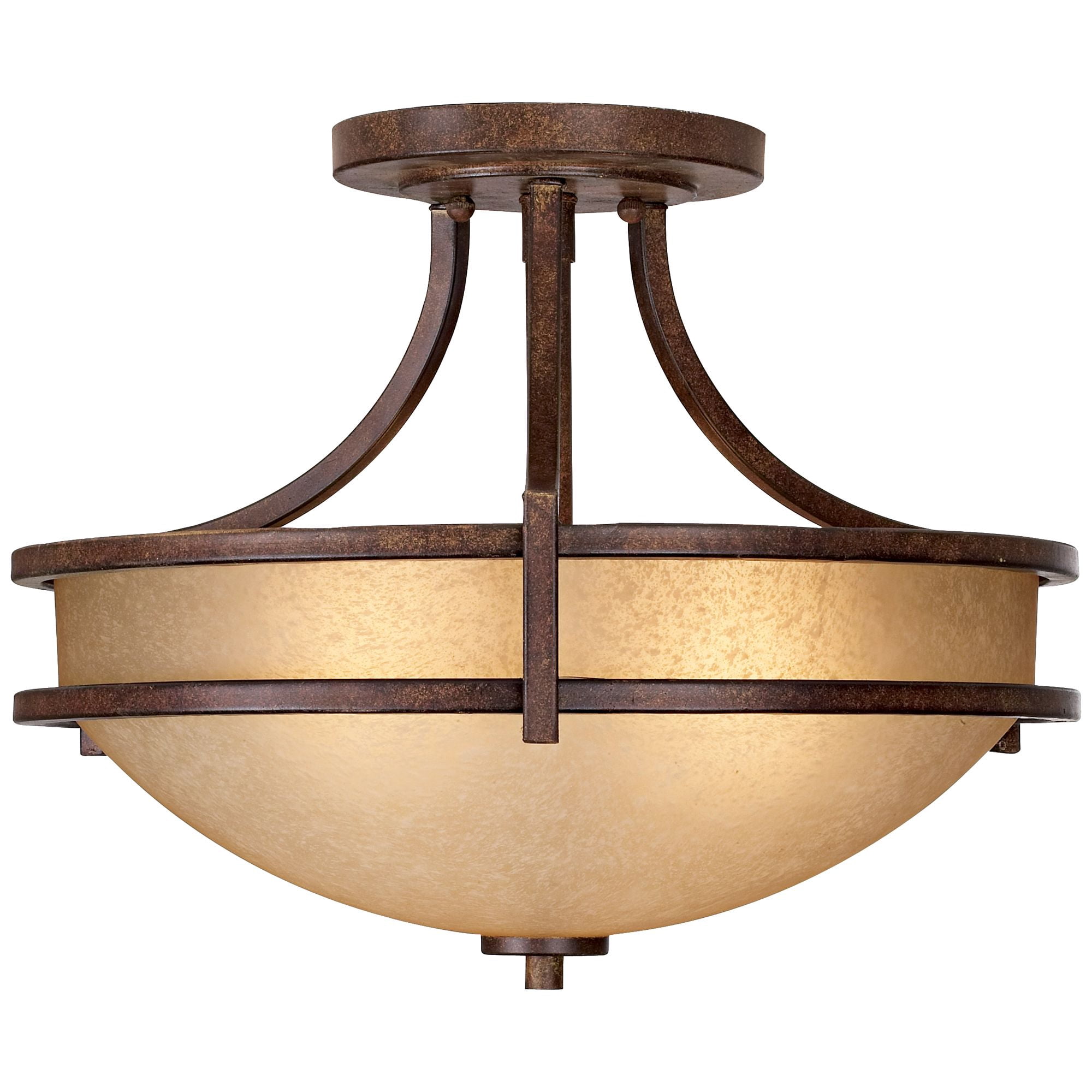 Franklin Iron Works Rustic Farmhouse Ceiling Light Semi Flush Mount Fixture Bronze 18" Wide Cream Scavo Glass Bowl Bedroom Kitchen