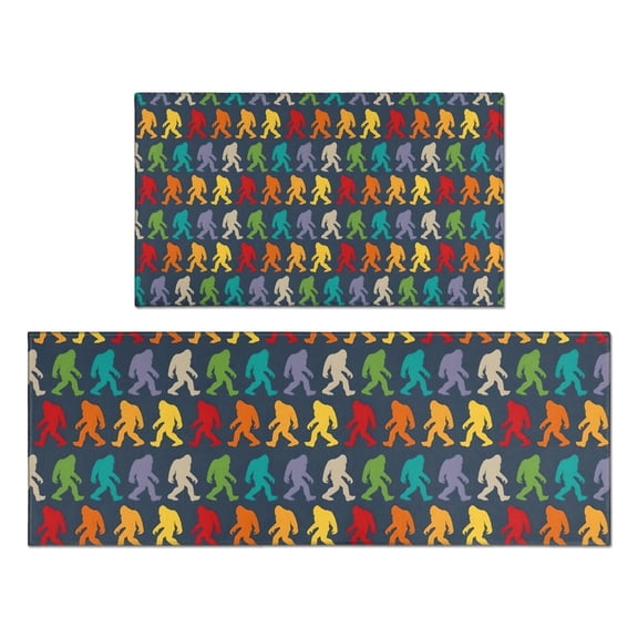 Red Bigfoot Pattern Kitchen Rugs Sets Of 2,Anti Fatigue Kitchen Mat Rugs Non Slip Washable,Decorative Kitchen Floor Mats for Kitchen,Sink,Laundry,17"x30" 17"x47"
