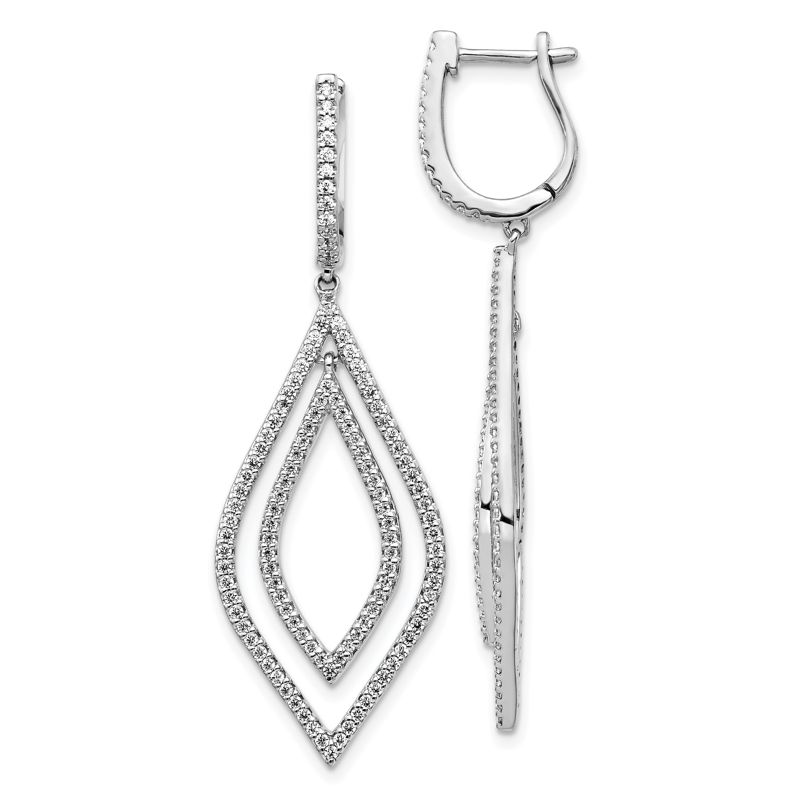 14K White Gold Diamond Teardrop Hinged Dangle Earrings (1.106Ct ...