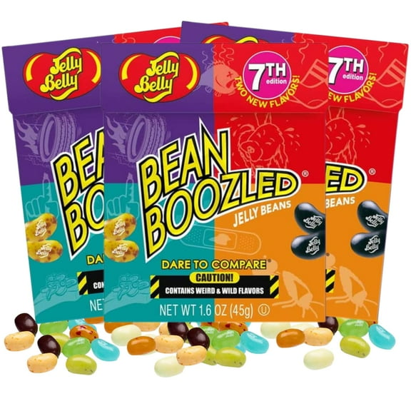 Needzo Jelly Bean BeanBoozled BDF32 Game 7th Edition, Small Flip Top Box with Assorted Beans, Weird Flavor Chewy Candies, Pack of 3