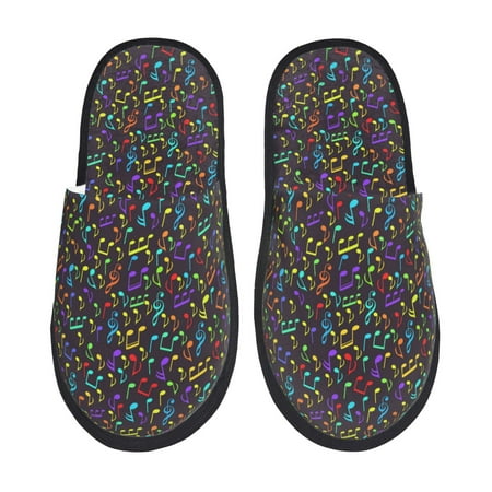 

Noikeo Musical Notes Pattern Cozy Slippers Indoor for Women and Mens Fuzzy House Shoes Soft Plush Warm Slip-on Slippers-Large