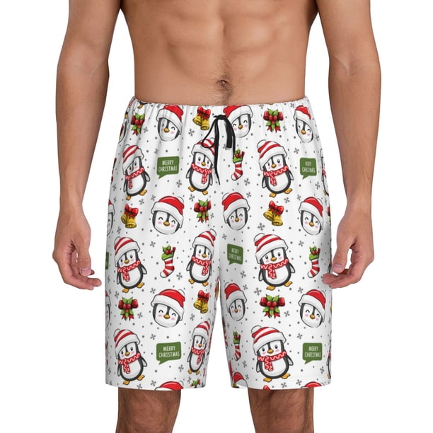 Fotbe Cute Christmas Hat Penguin A Pantalones Cortos de Pijama para Hombre, Ropa de Dormir, Pantalones de Pijama Cortos para Hombre-XX-Large