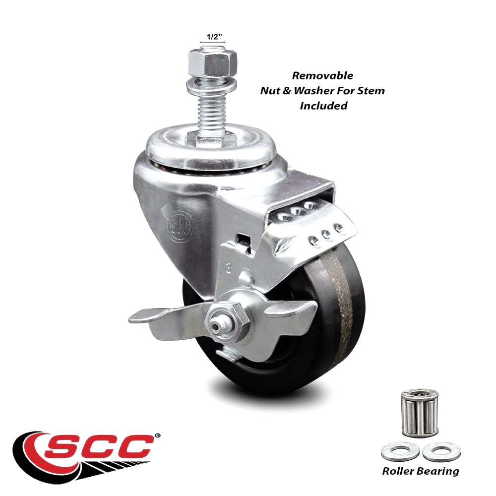 3.5 Inch Phenolic Wheel Swivel ½ Inch Threaded Stem Caster with Brake SCC