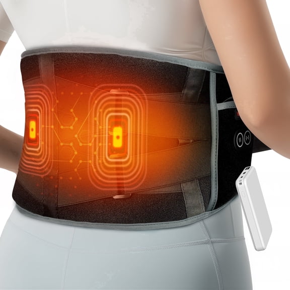 Comfytemp Cordless Heating Pad with Vibrating Massage for Back Discomfort, Battery Power Waist Belt, Gifts for Mom/Dad/Yourself, Black