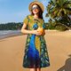 thumbnail image 4 of Fotbe Peacocks Vestido Largo de Moda para Mujer, Vestido Tipo Camiseta con Manga Corta y Estilo Casual a Rayas y Bloques de Color, 4 of 6