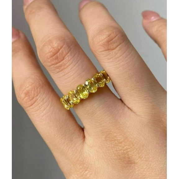 Yellow Sapphire Ring,925 Silver Yellow Sapphire Full Eternity Band, Sapphire Wedding Band, Stacking Band, Full Eternity Band, Birthday Gift