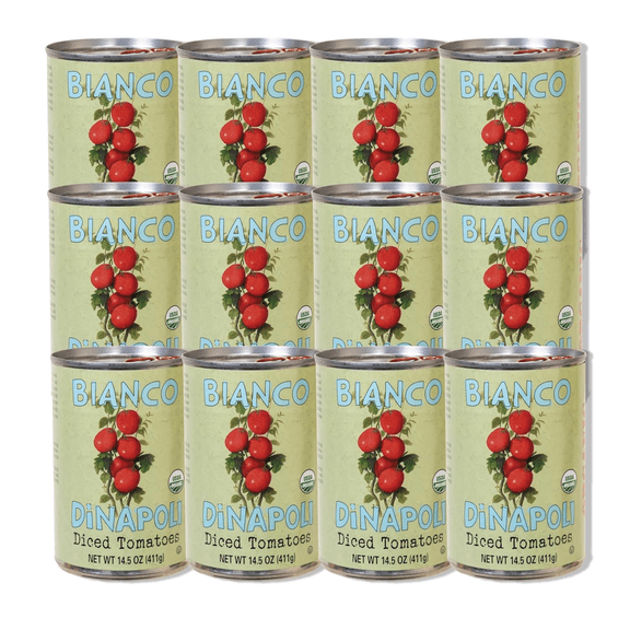 Bianco DiNapoli Organic Diced Canned Tomatoes in Puree, 14.5 Oz (Pack of 12), Vine Ripened California Grown, Perfect for Soups, Sauces, Pasta and More