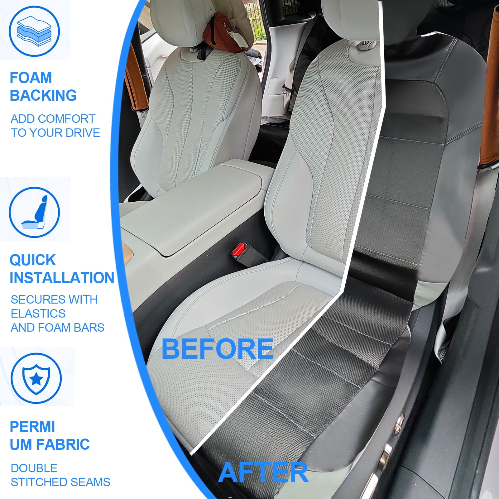 5 Seats Car Seat Cover, Sponge + PVC Leather Universal Seat Cover,Split Bench Compatible,Universal Fit for Auto Trucks Van SUV,Gray