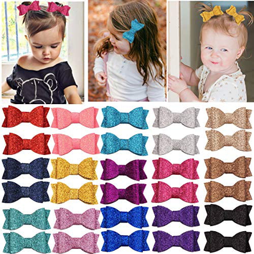 30PCS 2.75 Baby Girls Pigtail Bows Sparkly Sequin Glitter Hair Bows With Alligator Clips Hair Barrettes Accessory for Girls Toddlers Kids Teens 