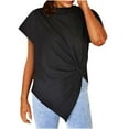 thumbnail image 1 of EQWLJWE Hauts à Col en V pour Femmes Mode Féminine Col Rond Manches Courtes Hauts Irréguliers Unis Blouse Hauts d'Été pour Femmes 2023, 1 of 1