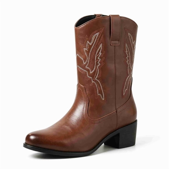 Bottes Western Vintage pour Hommes, Bottes Mi-Mollet Brodées à Bout Pointu, Bottes à Talon Bloc à Enfiler, Nouveauté Printemps 2037, Bottes Cavalières Mi-Mollet