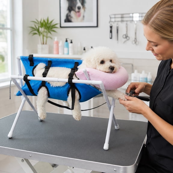 Pet Grooming Hammock for Small Dogs Cats,24 Inch Stainless Pet Bathing Rack with Scratch Restraint and Dog Grooming Holder,Pet Sling for Cats and Small Dogs,Foldable Portable,Nail Trimming