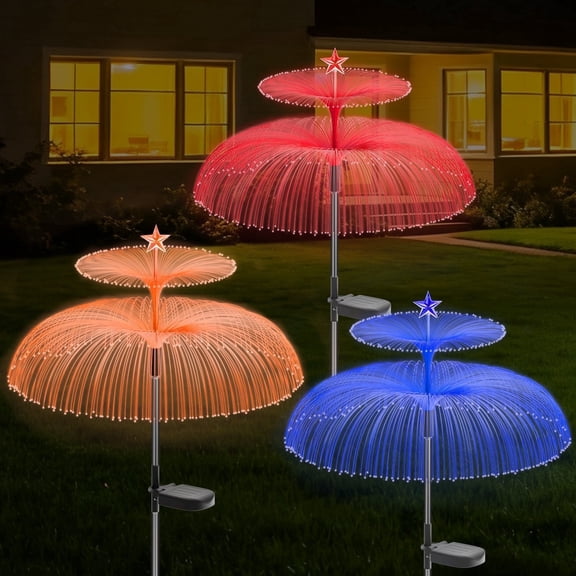 TopZoo Outdoor Solar Lights Garden Decor, 3 Pack Color Changing Jellyfish Lights with Star, Garden Stake Ligths for Yard, Patio, Christmas Decor, Gifts