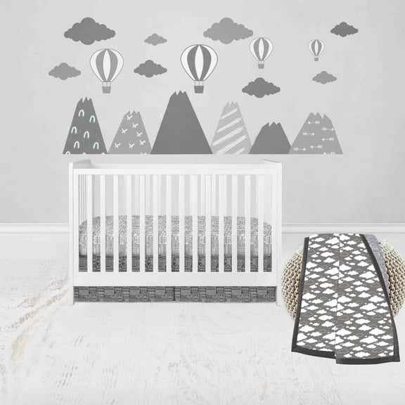 Bacati - Clouds in the City 3-Piece Crib Bedding Set - White/Grey Unisex