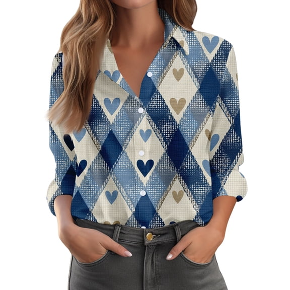 Kixjoy Womens Long Sleeve Tops Button Down Collared V Neck Shirt Fashion Lightweight Casual Blouse Work Cozy Womens T Shirts, Royal Blue M